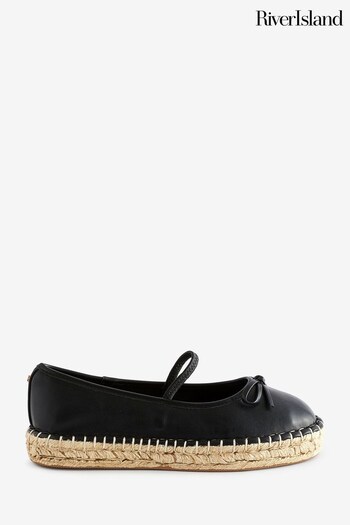 River Island Black Espadrille Ballet Pump Flatform Shoes (N75546) | £35