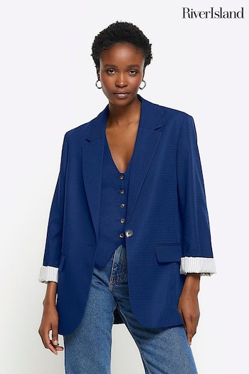 River Island Blue Rolled Sleeve Relaxed Blazer (N75554) | £70