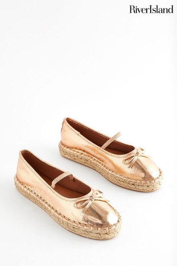 River Island Rose Gold Espadrille Ballet Pump Flatform Shoes (N75570) | £35