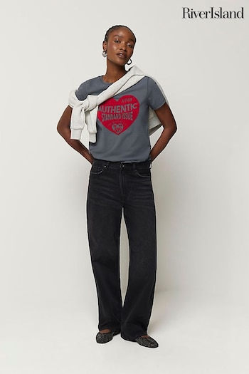 River Island Grey Washed Authentic Heart Graphic T-Shirt (N75578) | £25