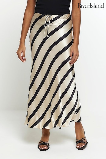 River Island Black Stripe Tie Waist Bias Skirt (N75588) | £30
