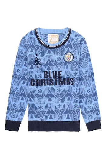 adidas Blue Manchester City Retro Christmas Jumper (N75946) | £25