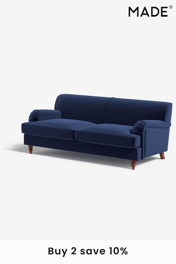 MADE.COM Matt Velvet Navy Blue Orson 3 Seater Sofa (N76198) | £1,099
