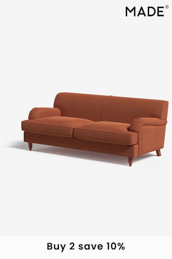 MADE.COM Matt Velvet Burnt Orange Orson 3 Seater Sofa (N76211) | £1,099