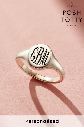 Posh Totty Designs Silver Personalised Monogrammed Signet Ring by Posh Totty (N76261) | £69