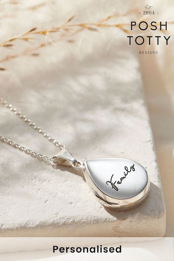 Personalised Script Name Small Droplet Locket Necklace by Posh Totty (N76314) | £81