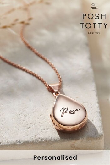 Personalised Script Name Small Droplet Locket Necklace by Posh Totty (N76316) | £101