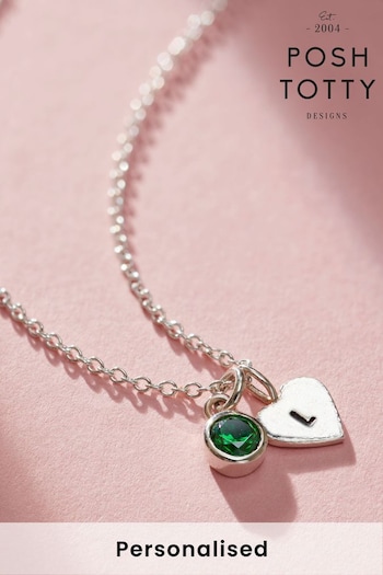 Personalised Birthstone  Initial Heart Charm Necklace by Posh Totty (N76317) | £55