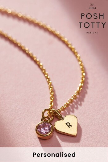 Personalised Birthstone  Initial Heart Charm Necklace by Posh Totty (N76318) | £65