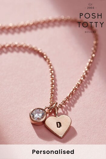 Personalised Birthstone  Initial Heart Charm Necklace by Posh Totty (N76319) | £65