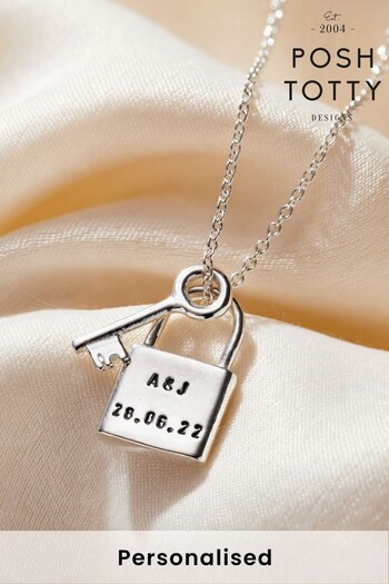 Personalised Lock  Key Charm Necklace By Posh Totty (N76346) | £65