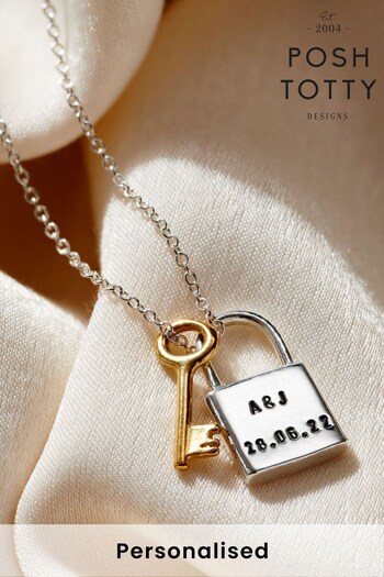 Personalised Lock  Key Charm Necklace By Posh Totty (N76347) | £70