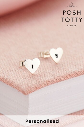 Personalised Mini Heart Stud Earrings By Posh Totty (N76348) | £33