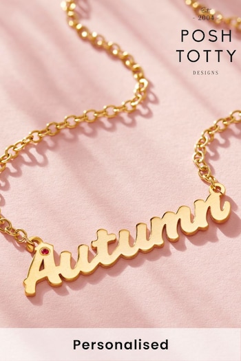 Personalised Birthstone Name Necklace by Posh Totty (N76354) | £130