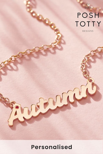 Personalised Birthstone Name Necklace by Posh Totty (N76355) | £130