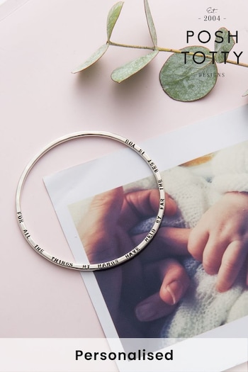 Posh Totty Designs Silver Tone Personalised Christening Bangle (N76357) | £69