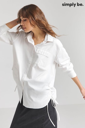 Simply Be Off White Utility Pocket Oversized Shirt (N76360) | £28