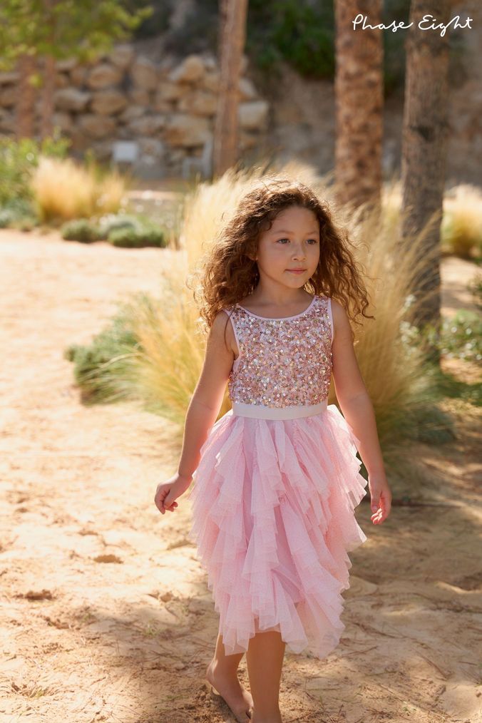 Pink sequin flower girl dress clearance