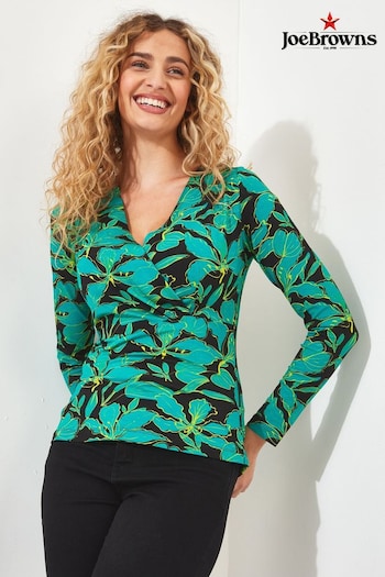 Joe Browns Green Neon Floral Wrap Jersey Top (N76404) | £40