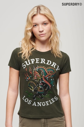 Superdry Green Tattoo Rhinestone T-Shirt (N76553) | £40