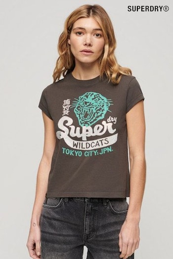 Superdry Brown Embellished Poster Cap Sleeve T-Shirt (N76562) | £30
