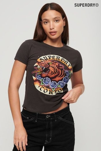 Superdry Carbon Black Tattoo Rhinestone T-Shirt (N76563) | £40