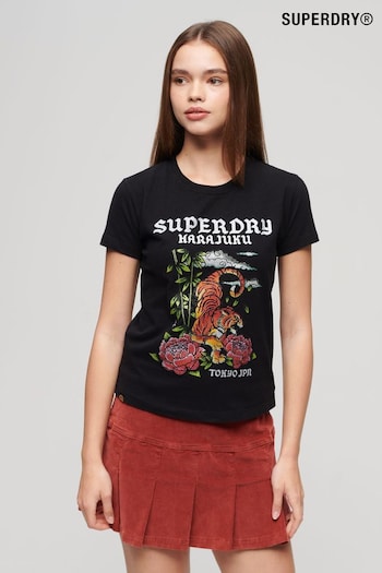 Superdry Black Tattoo Rhinestone T-Shirt (N76564) | £40