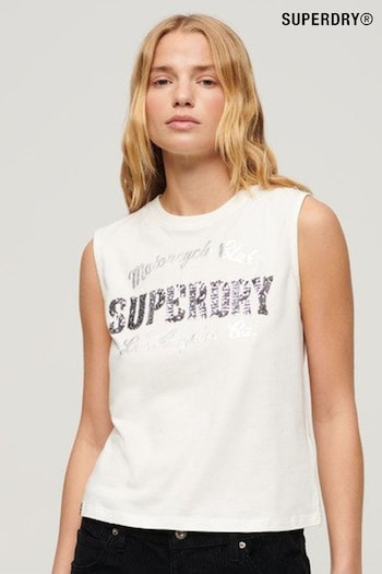 Superdry Cream Embellished Archive Fitted Tank Top (N76583) | £30