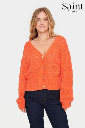 Saint Tropez Orange Douce V-Neck Lace Knit Cardigan (N76661) | £70
