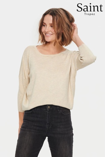 Saint Tropez Natural Mila 3/4 Sleeve Knitted Pull-Over Jumper (N76665) | £35