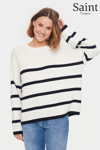 Saint Tropez Terna Relaxed Fit Crew Neck Pullover White Jumper (N76686) | £60