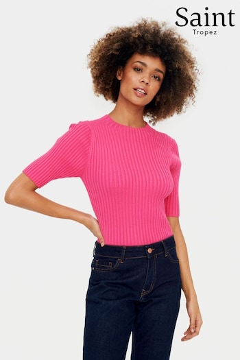 Saint Tropez Pink Dania Slim Fit Half Sleeve Pullover (N76691) | £40