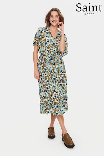 Saint Tropez Multi Didi Short Sleeve Belted Shirt marrone Dress (N76702) | £100