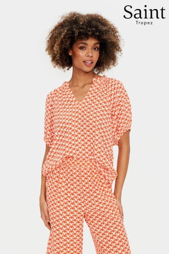 Saint Tropez Orange Tessa V-Notch Neck Half Sleeve Blouse (N76726) | £60