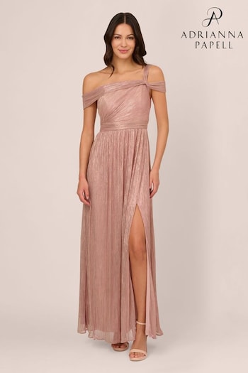 Adrianna Papell Pink Crinkle Metallic Gown (N76792) | £249