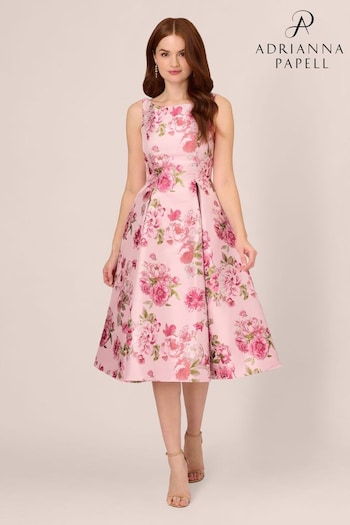 Adrianna Papell Pink Jacquard Flared Legeres Dress (N76829) | £249