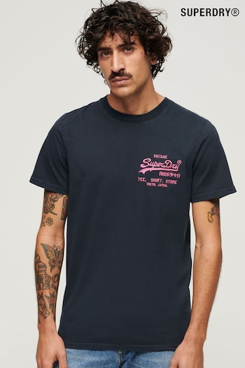 Superdry Eclipse Navy Neon Vintage Logo T-Shirt (N76930) | £30