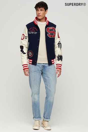 Superdry Blue/White College Varsity Patched Bomber Jacket (N76959) | £125