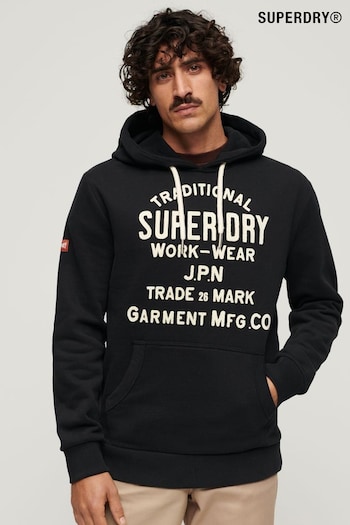 Superdry Black Workwear Flock Graphic Hoodie (N76966) | £60