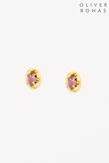 Oliver Bonas Purple Odette Oval Amethyst Gold Plated Stud Earrings (N77008) | £26