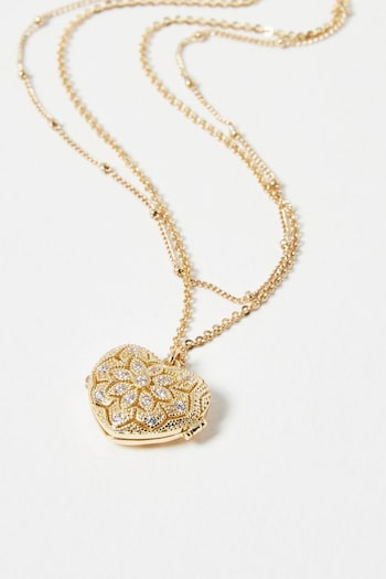 Oliver Bonas Silver Tone Melanie Heart Locket Layered Pendant Necklace (N77056) | £28