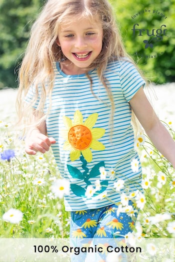 Frugi Blue Stripe Sunflower Applique T-Shirt (N77150) | £22 - £24