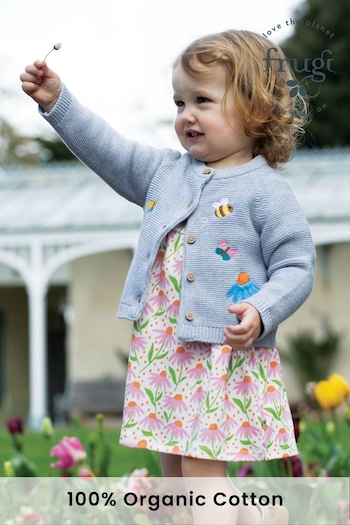 Frugi Grey Bee and Flower Applique Knitted Cardigan (N77152) | £37 - £39