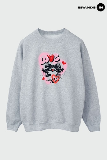 Brands In Grey Mickey  Minnie Love Together Women Heather Grey Sweatshirt (N77272) | £36