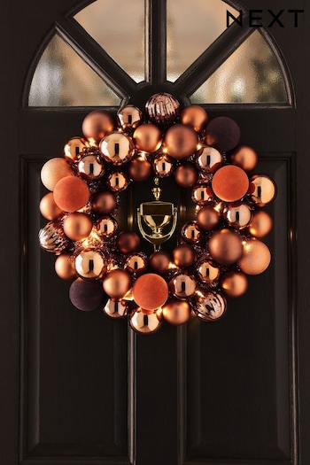 Copper Lit Bauble Christmas Wreath (N77295) | £35