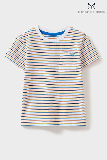 Crew Clothing Company Stripe Cotton Casual White T-Shirt (N77300) | £16 - £20