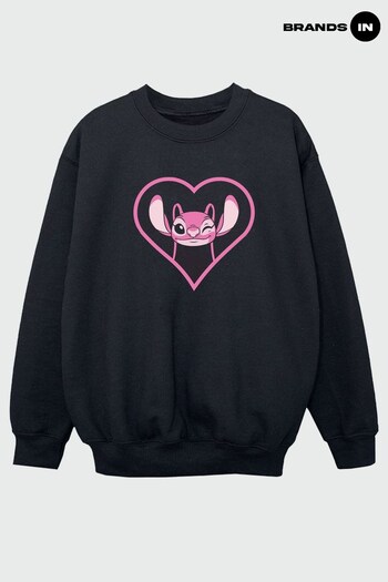 Brands In Black Lilo  Stitch Angel Heart Girls Black Sweatshirt (N77319) | £24