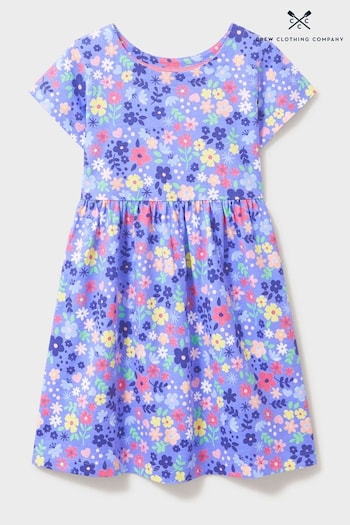 Crew Clothing Company Blue Floral Print Cotton Jersey Dress (N77390) | £22 - £26