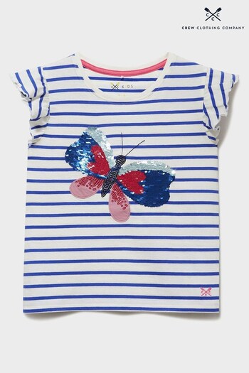 Crew Clothing Company Sequin Butterfly and Stripe Cotton Casual T-Shirt (N77484) | £20 - £24