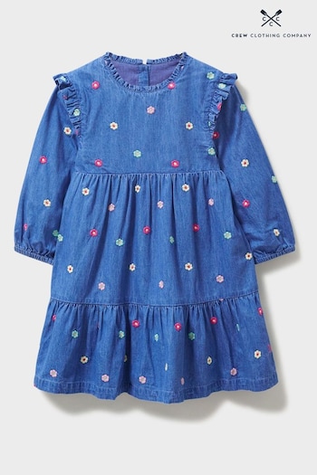 Crew Clothing Company Blue Floral Print Cotton Flared Dress (N77508) | £30 - £38